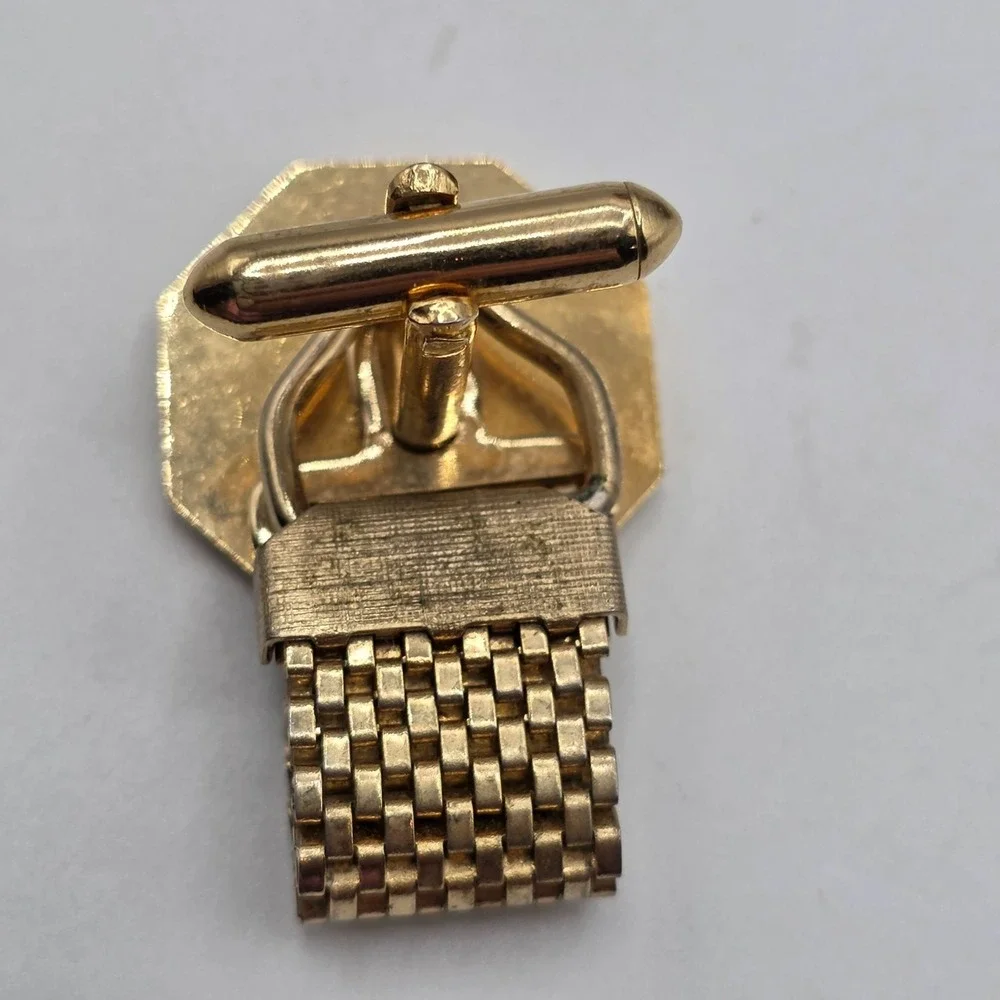 Gold Tone Octagon Letter A Cufflinks Mesh Band Chain Link Formal Wear Monogram